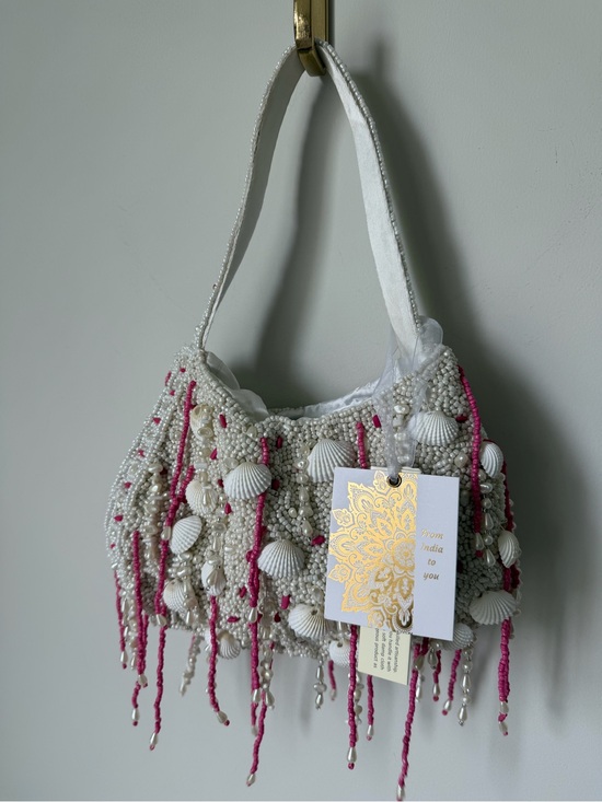 Handbags - Beaded Seashell pink Fringe Shoulder Bag